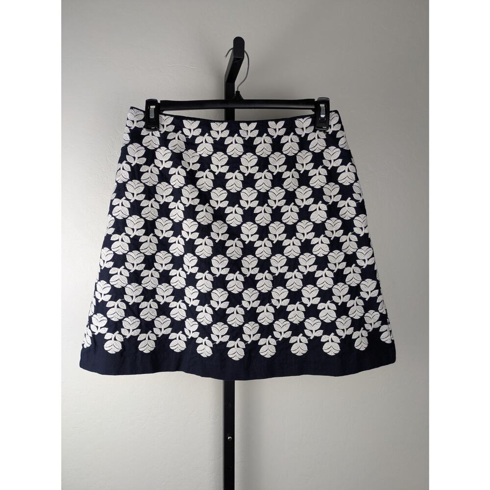 Boden A Line Short Skirt Blue White Embroidered Cotton Lined